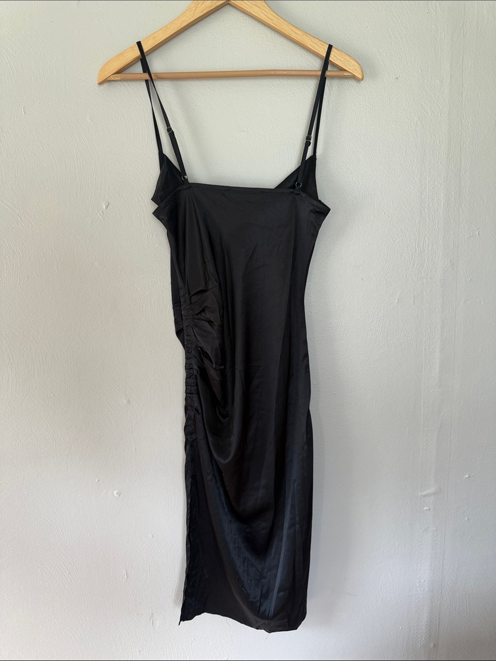NWOT bishop + young Black Satin Slip Midi Dress with Cowl small - Picture 5 of 6